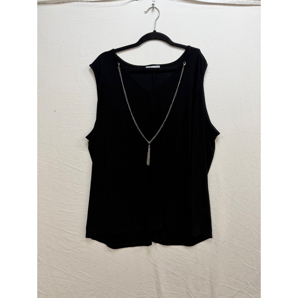 89th + Madison Womens 2X Black V-Neck Tank Top with Removable Tassel Chain